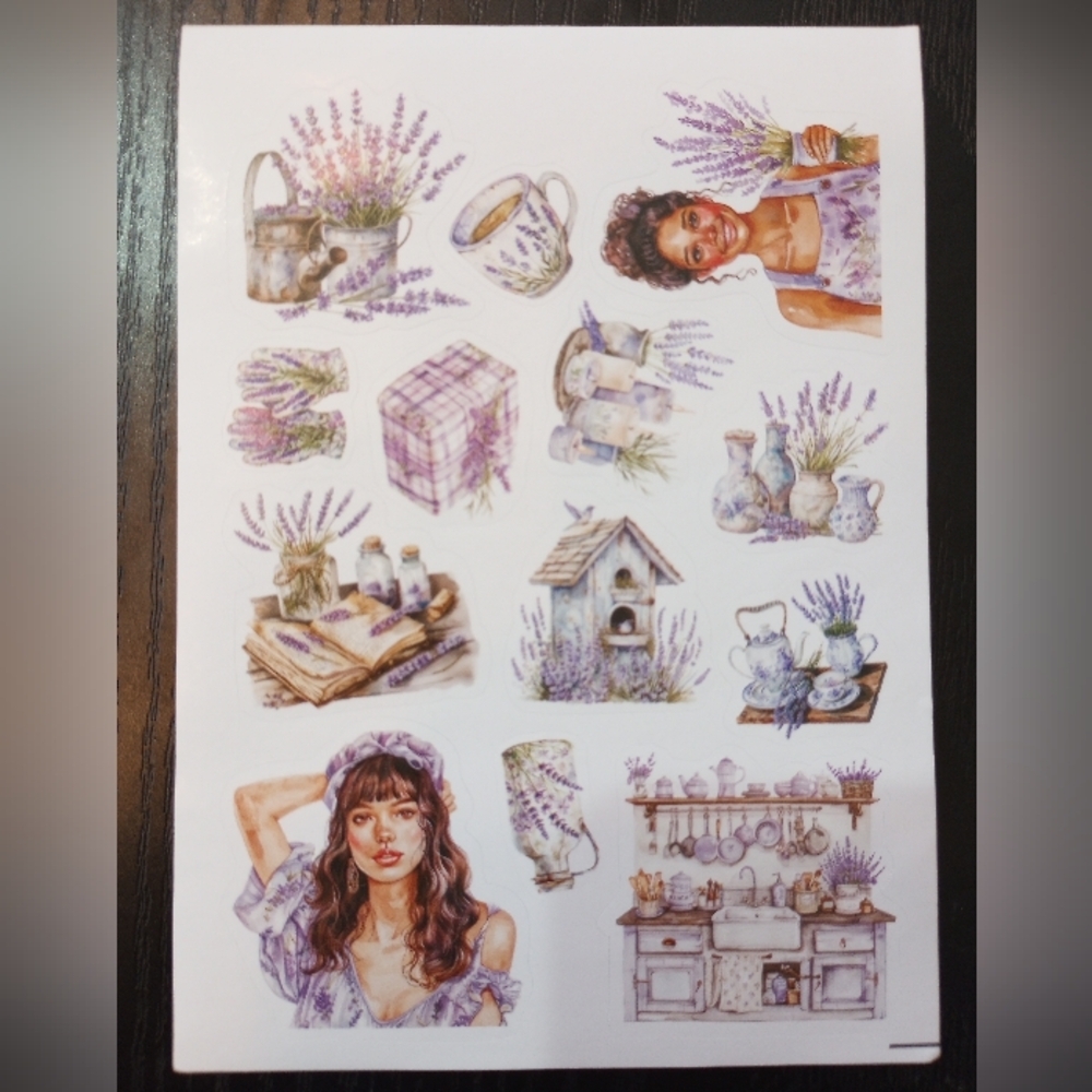 Lavender Cottage Farmhouse Sticker Sheet  Botanical Floral Illustrations